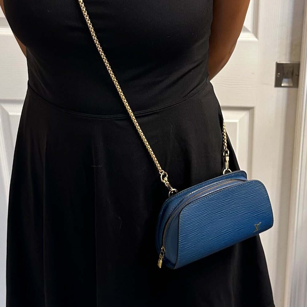Converted LOUIS VUITTON Epi Dauphine PM Pouch Blue Crossbody bag.